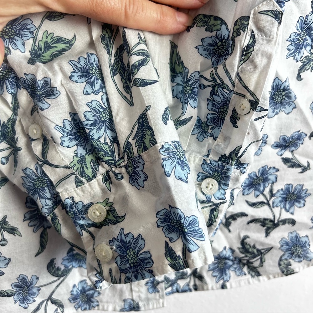 J.Crew Blue Floral Print Cotton Button Front Shirt Size Large - Picture 4 of 8